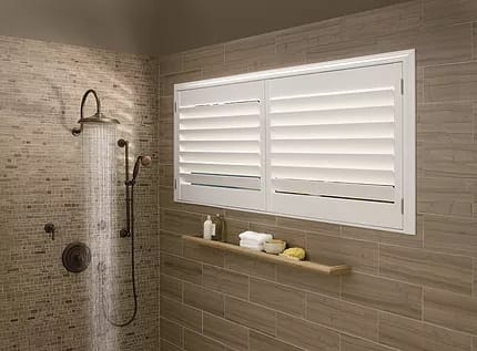 dow--Palm-Beach-Shutters-in-the-Shower window blinds for shower window